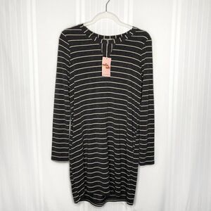 Nellie Taft Le Lis Soft Striped Long Sleeve Shirt Dress Small Gray White Stripes